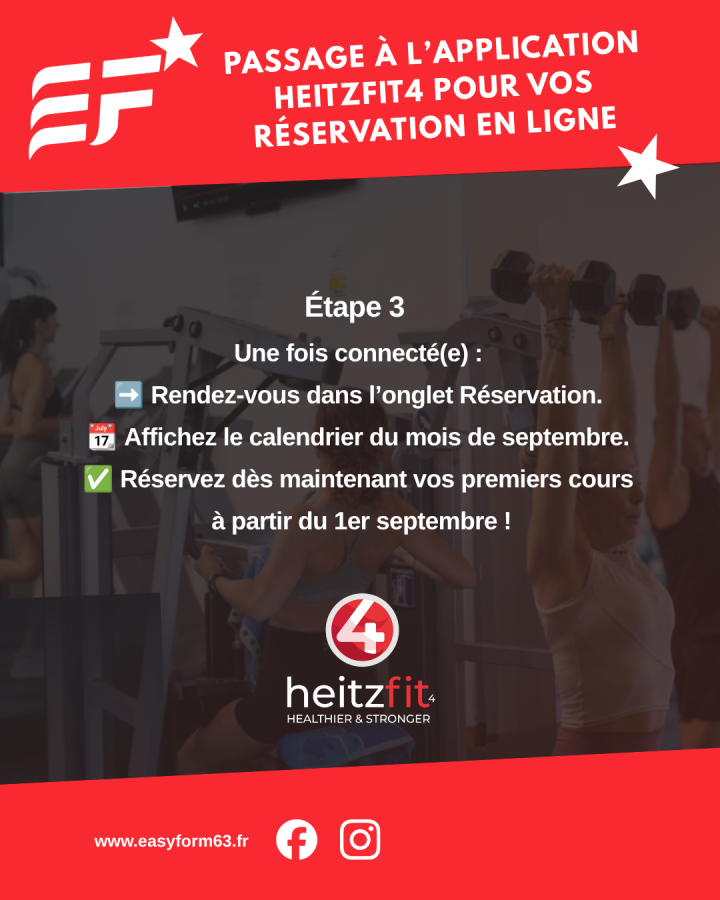 Passage à l’application HeitzFit 4 pour vos réservation en ligne   4