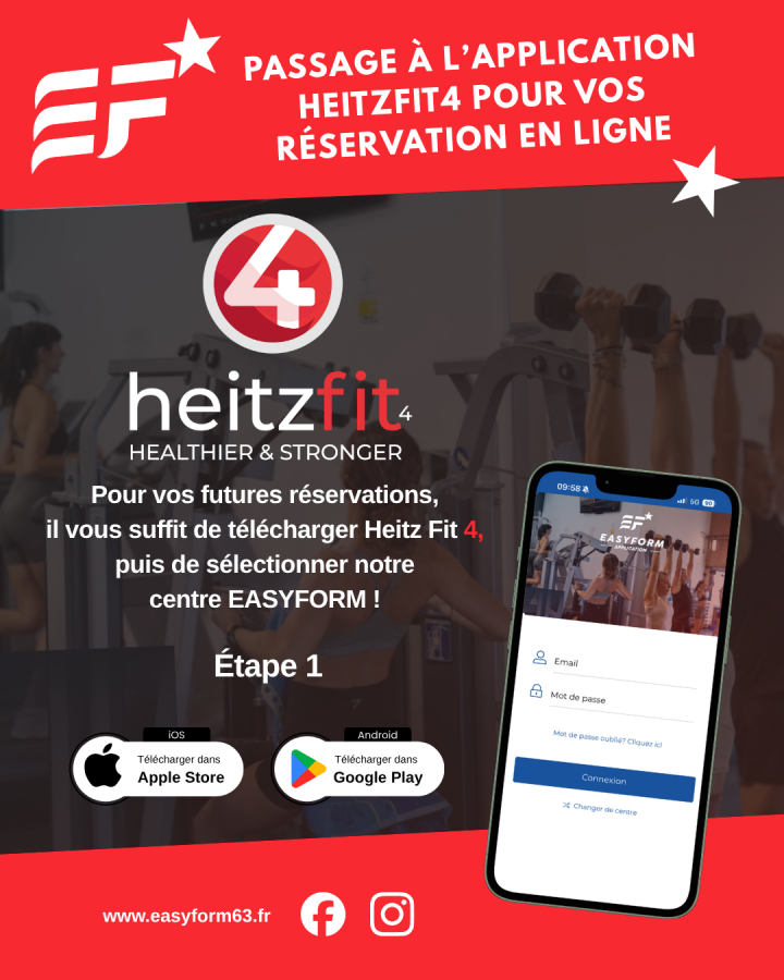 Passage à l’application HeitzFit 4 pour vos réservation en ligne   1