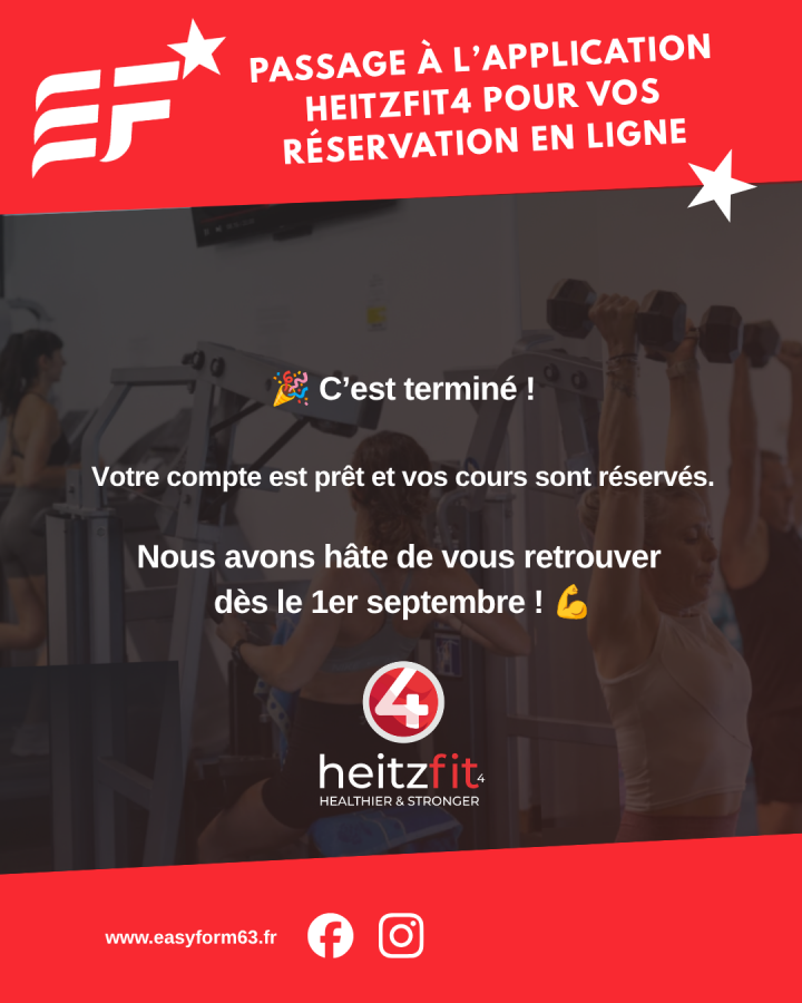 Passage à l’application HeitzFit 4 pour vos réservation en ligne   5